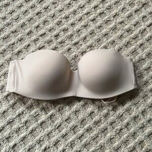 Two 2 Bras Victoria's Secret Pink Collection White and Tan Strapless 36B